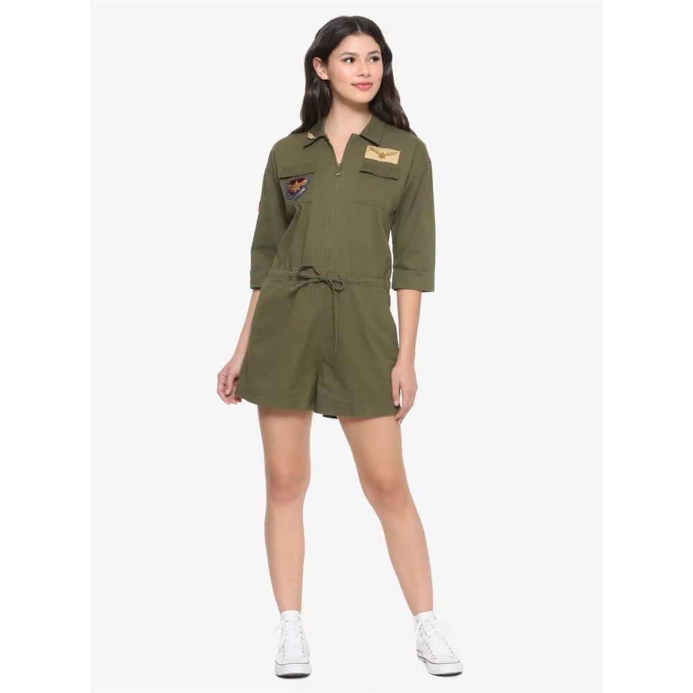 Her Universe Marvel Captain Marvel Army Green Military Style Costume Romper Sz M